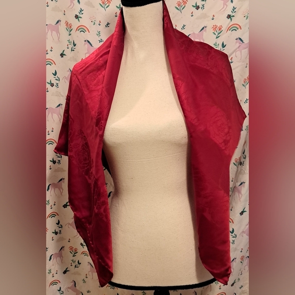 EUC Vintage Chanel Red Stripe & Roses Silk Elegant Floral Feminine Scarf Wrap - Picture 1 of 6